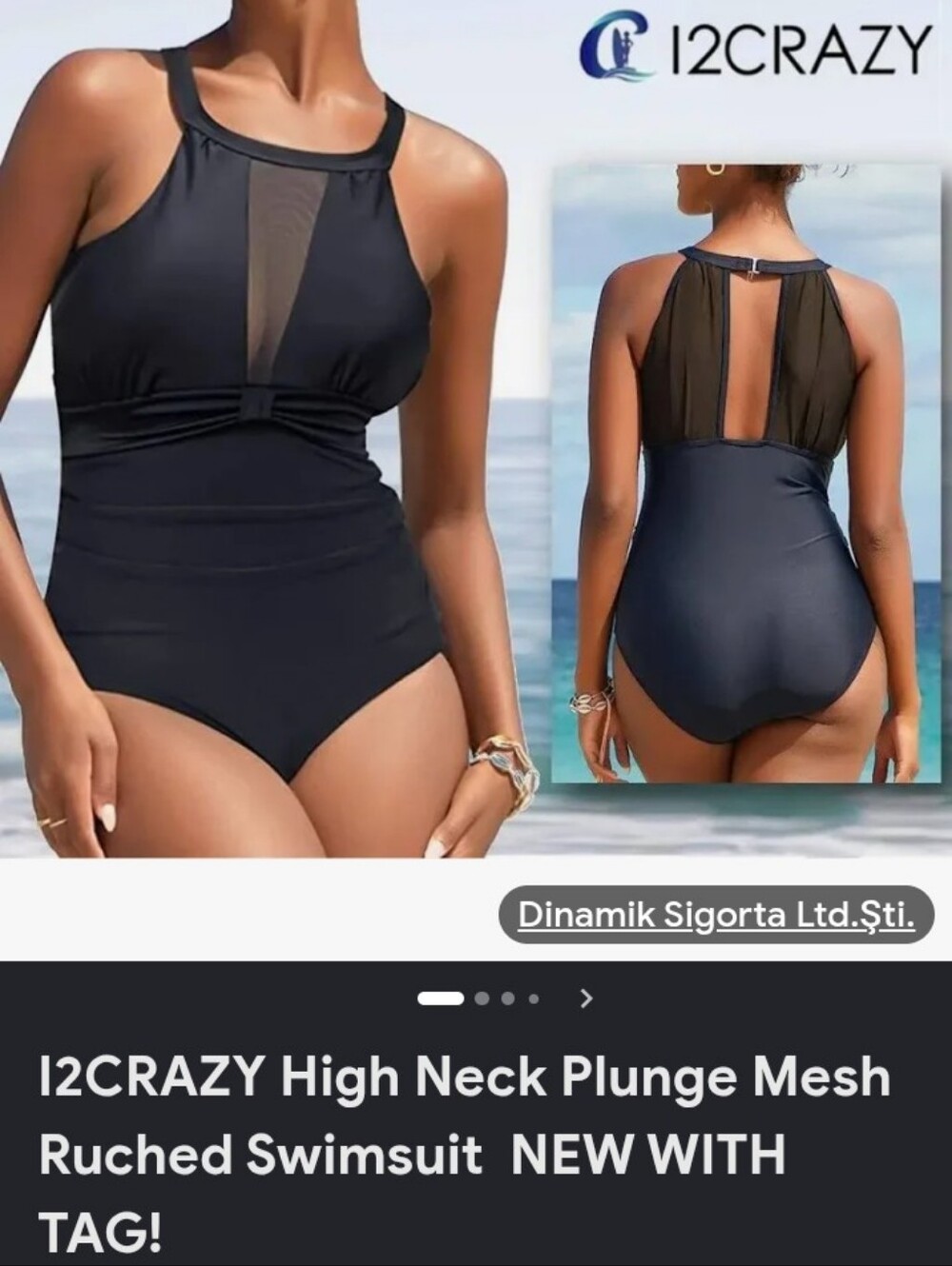 I2CRAZY High-Neck One-Piece Black Swimsuit with Ruching